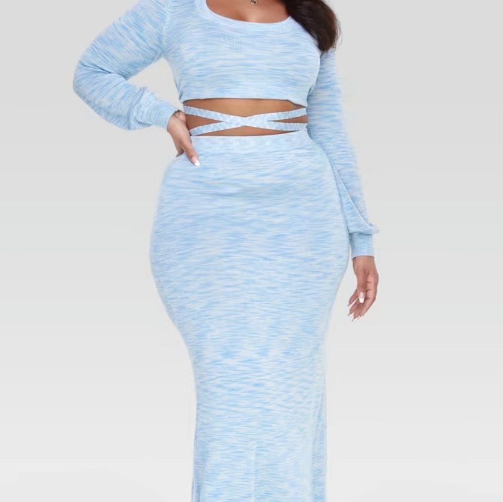 Space dyed maxi skirt and crop pullover